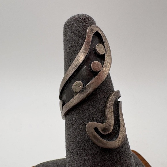 Mexico 925 Sterling Silver Abstract Bypass Wrap Band Ring 7 Modernist Vintage